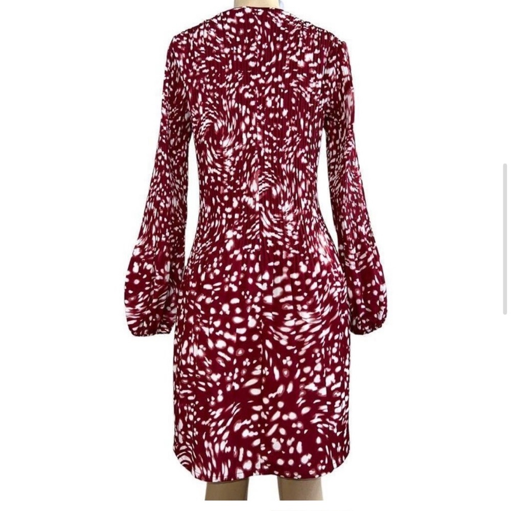 MAJE Red and White Rocker Abstract Animal Print Pleated Bodice Mini Dress Size 1